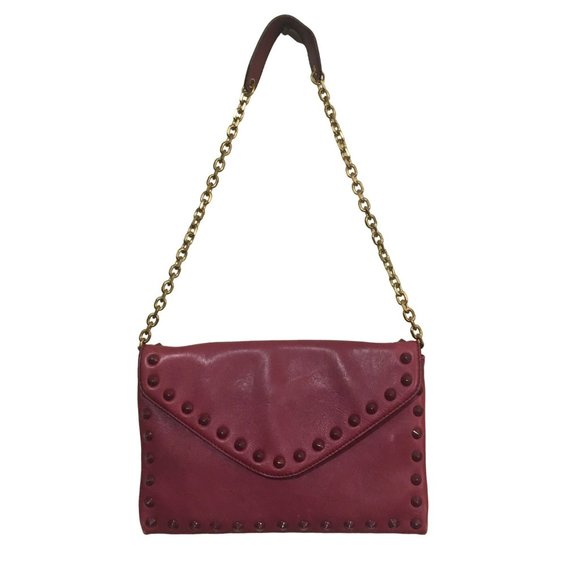 J Crew Handbags - J Crew Maroon Red Gold Leather Studded  Clutch Shoulder Bag